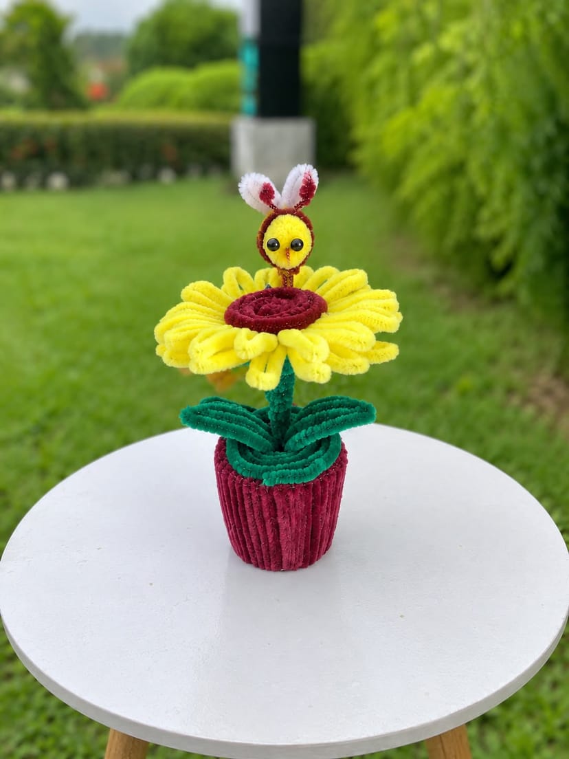 Sunflower Bee Handmade Pot - Image 1