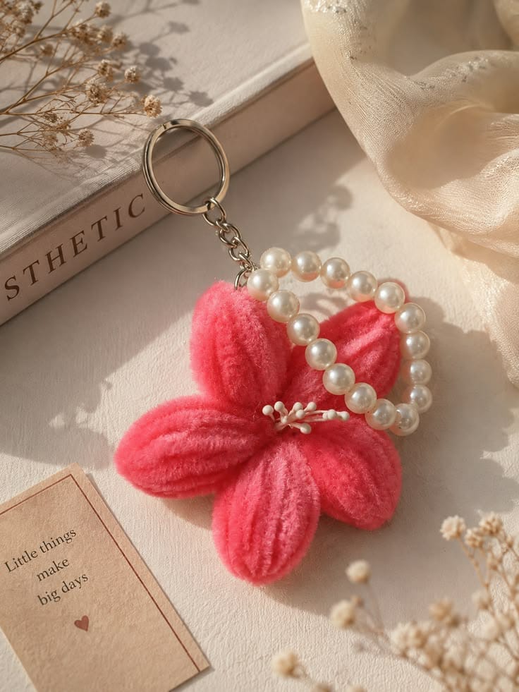 Pink Blossom Pearl Keychain & Bag Charm - Image 1